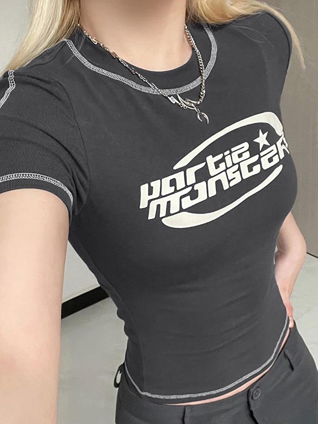 Partie Monsters Antrasit Crop Bluz-1