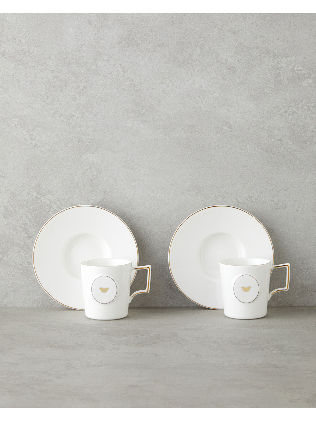 Charmed Glow Porselen 4 Parça 2 Kişilik Double Kahve Fincan Takımı 155 ml Beyaz-Gold-1