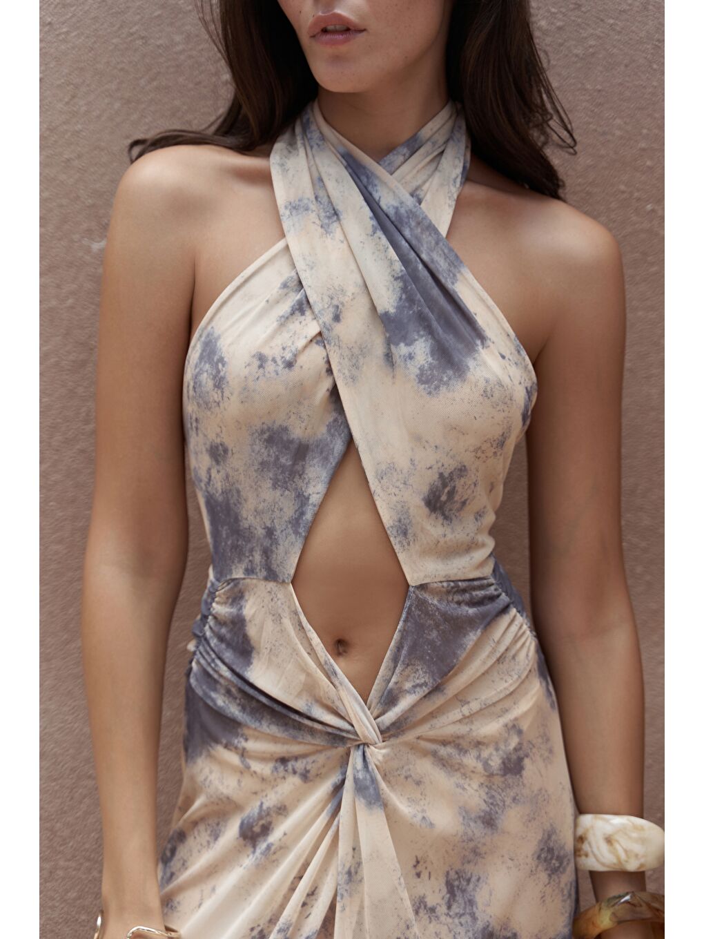 Enonireh Dekolteli Sarı Uzun Elbise-5