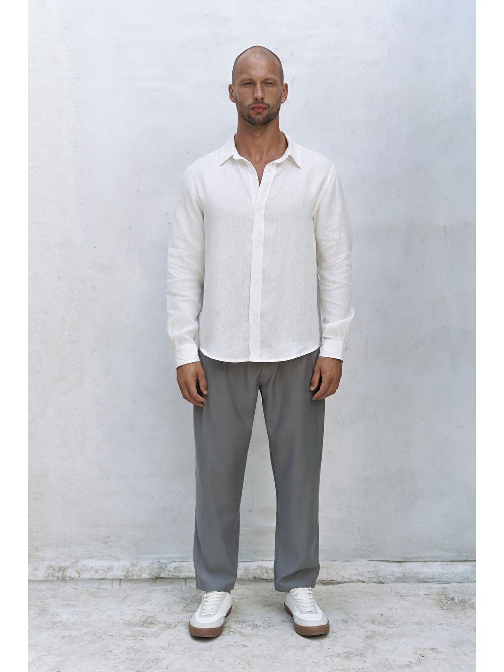 Bice Ekru Keten Oversize Erkek Gömlek-1