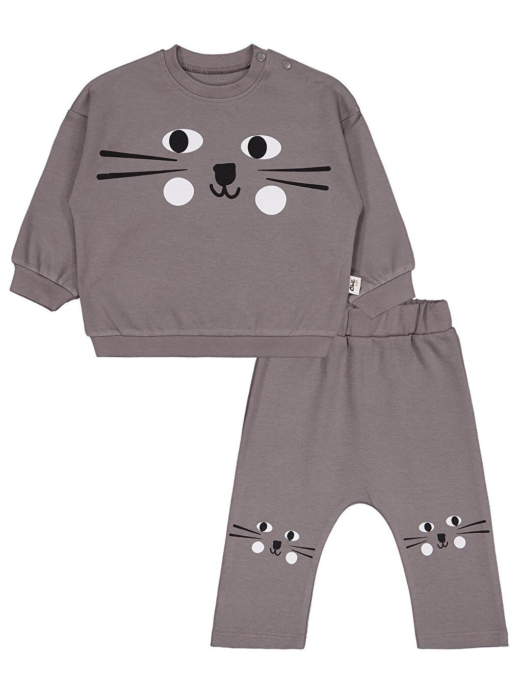 Baby Kedi Yüz Baskılı 6-18 Ay Takım - Gri