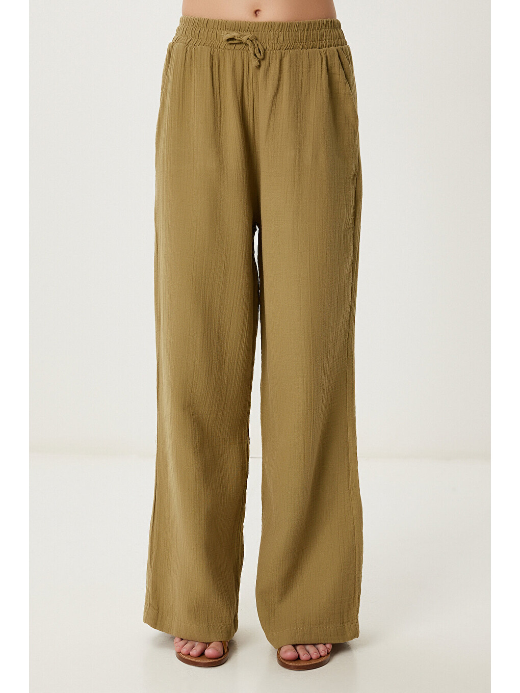 Yeşil Oversize Müslin Gömlek Pantolon Takım ZEYTİN YEŞİLİ LSA0014-3