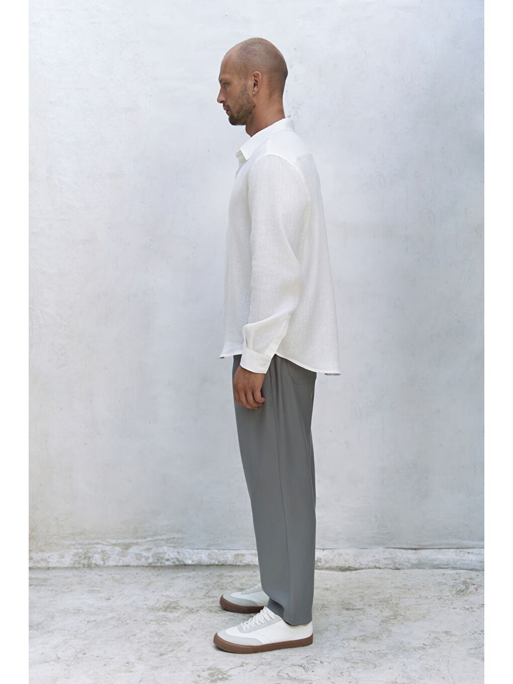 Bice Ekru Keten Oversize Erkek Gömlek-2