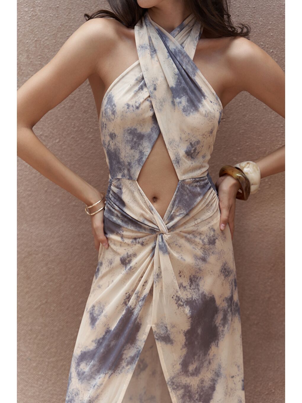 Enonireh Dekolteli Sarı Uzun Elbise-6