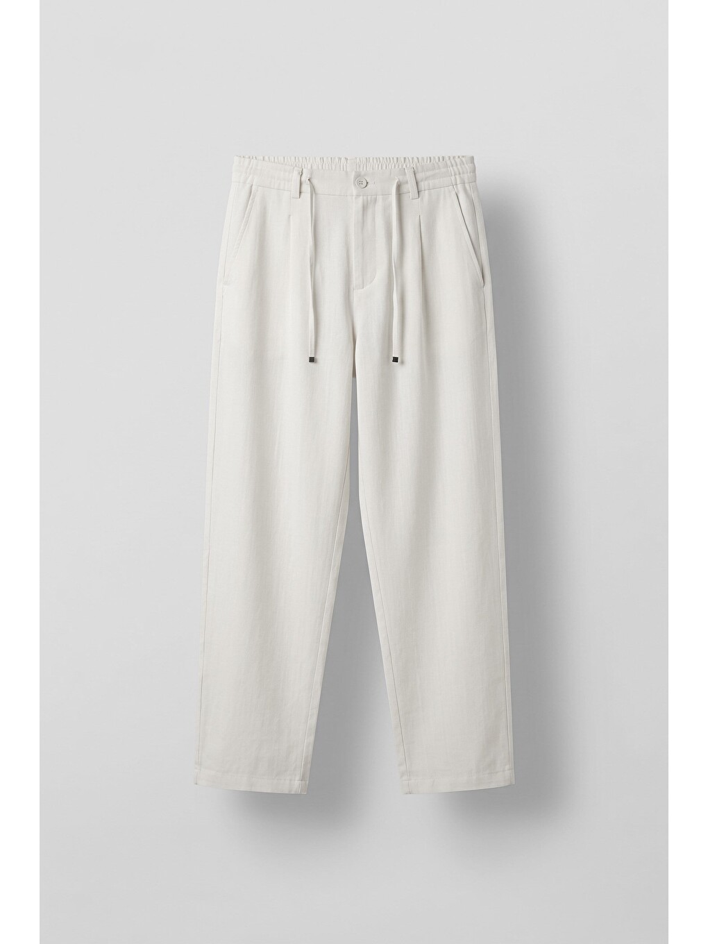 Erkek Relaxed Fit Bağcıklı Rahat Kalıp Pantolon Beyaz