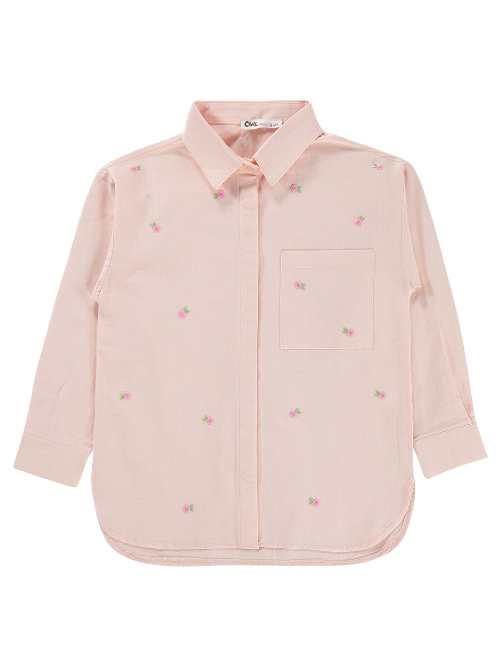 Pembe Girls Renkli Çiçek Nakışlı 6-9 Yaş Gömlek - Pudra