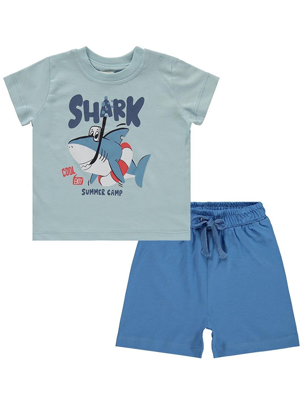 Baby Shark Baskılı 6-18 Ay Takım - Mavi-3