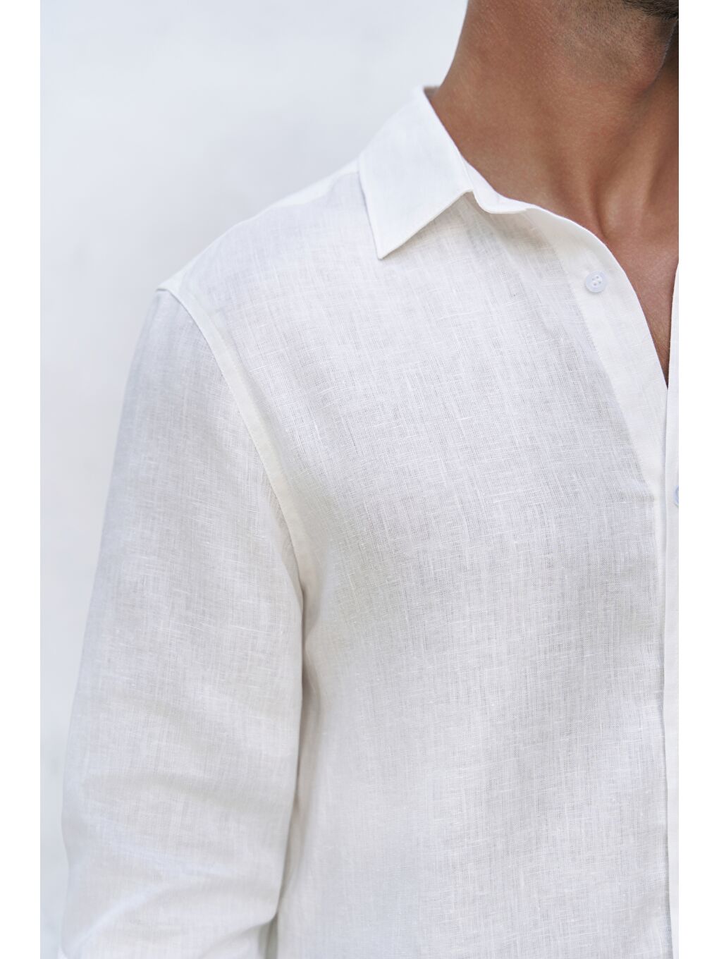 Bice Ekru Keten Oversize Erkek Gömlek-6