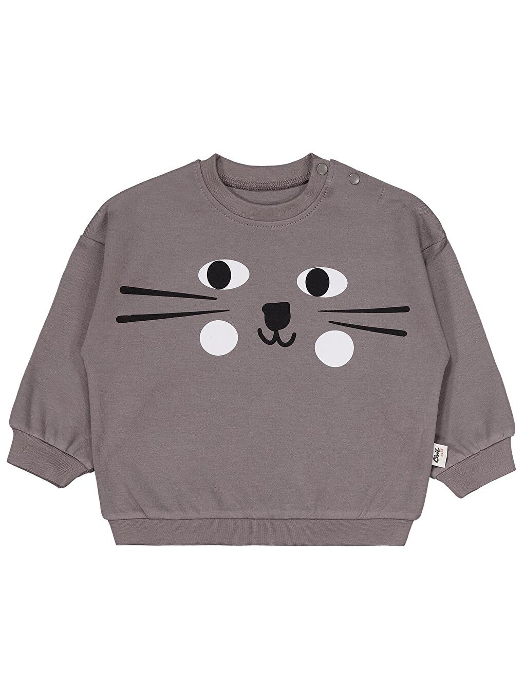Baby Kedi Yüz Baskılı 6-18 Ay Takım - Gri-1