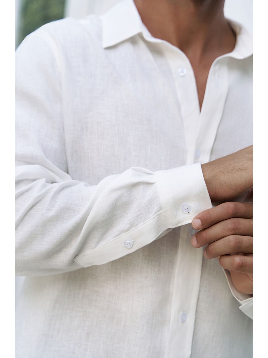 Bice Ekru Keten Oversize Erkek Gömlek-7