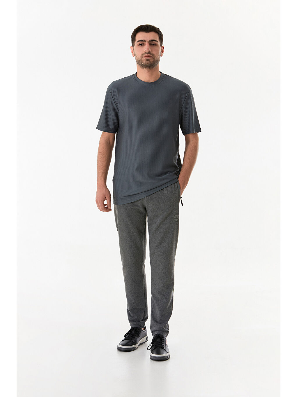 Antrasit Beli Bağlamalı Cebi Fermuarlı Büyük Beden Eşofman Altı