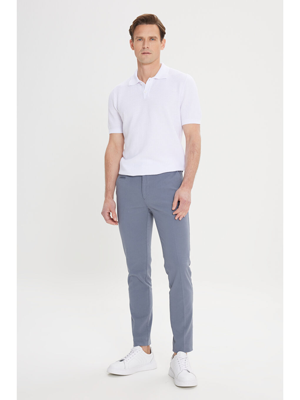 Erkek Petrol Slim Fit Dar Kesim Yan Cepli Pamuklu Esnek Armürlü Pantolon-1