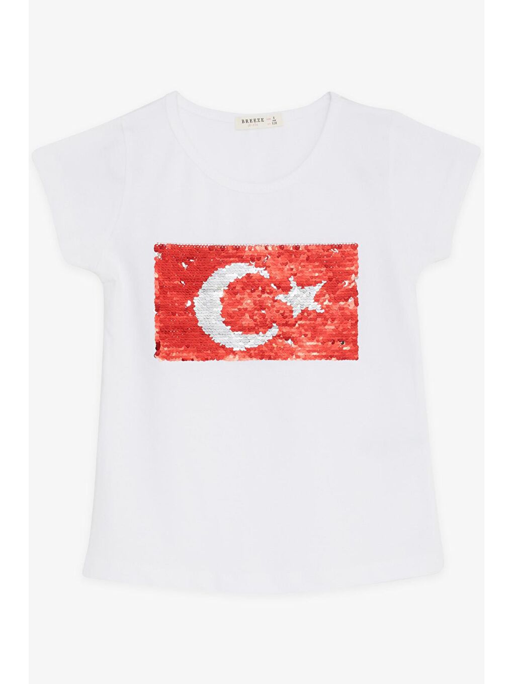 Kız Çocuk Tişört Pullu Ay Yıldızlı Beyaz (4-14 Yaş)-2