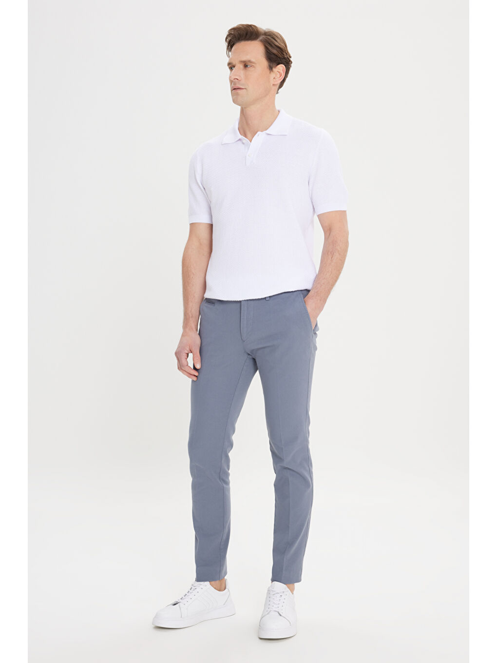 Erkek Petrol Slim Fit Dar Kesim Yan Cepli Pamuklu Esnek Armürlü Pantolon-3