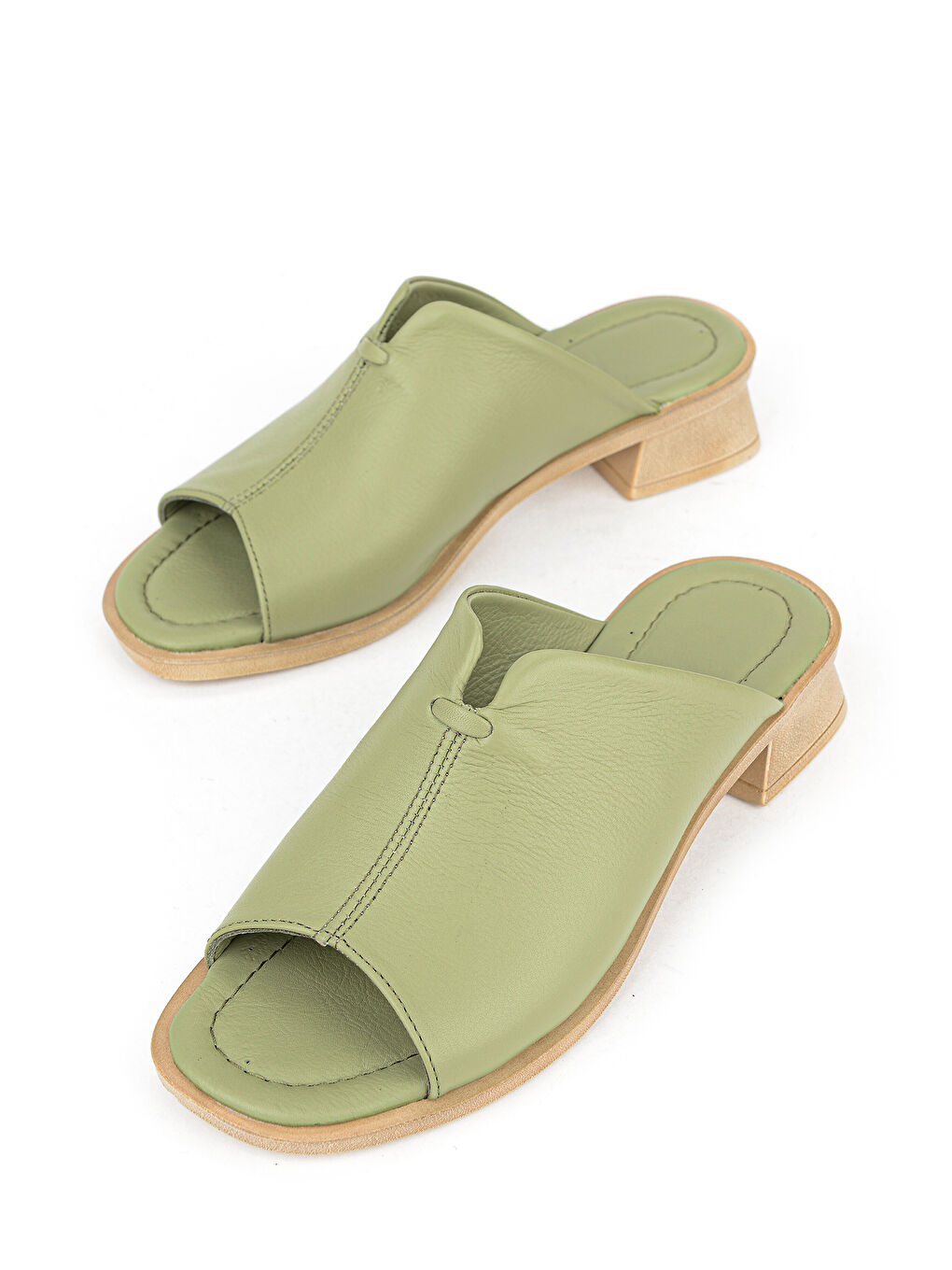 Kadın Hakiki Deri Topuklu Terlik 1611020Z6189 Yeşil-4