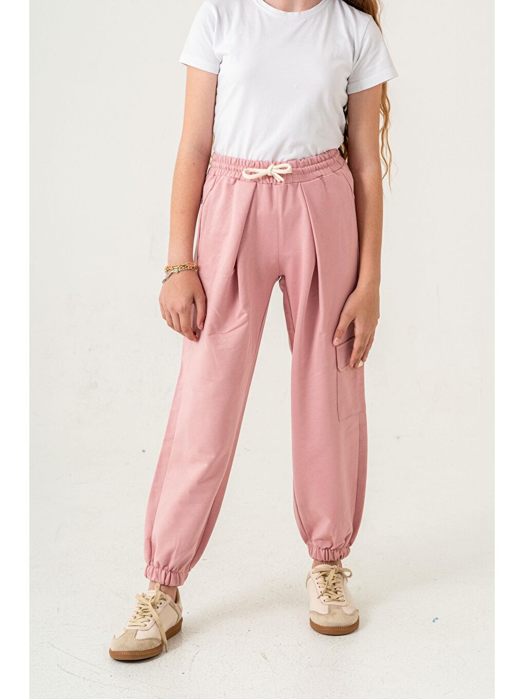 Pembe Kargo Cepli Paça Lastikli Cep Kapagı Balıksırtlı Kız Çocuk Eşofman Altı-3