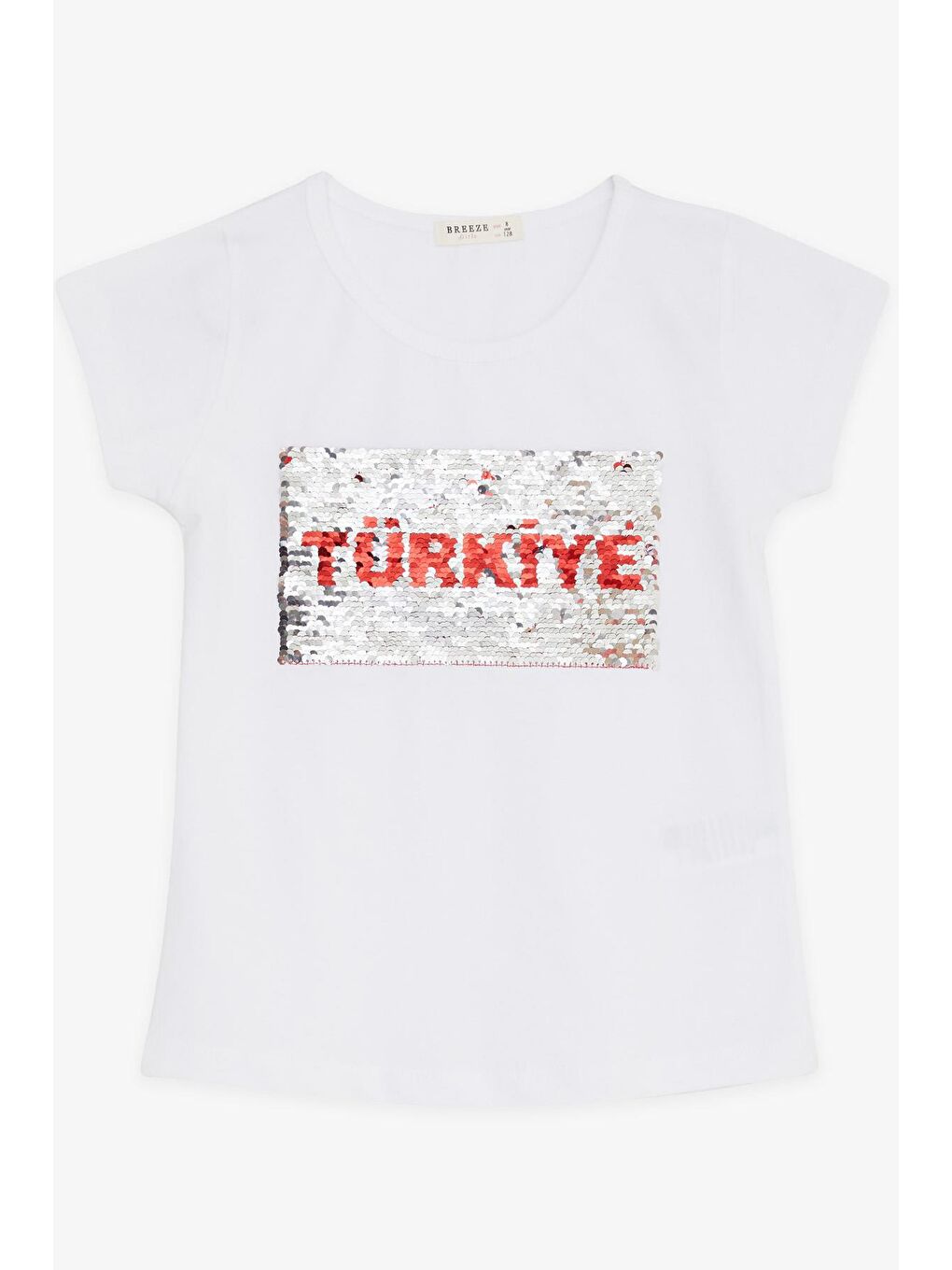 Kız Çocuk Tişört Pullu Ay Yıldızlı Beyaz (4-14 Yaş)-3