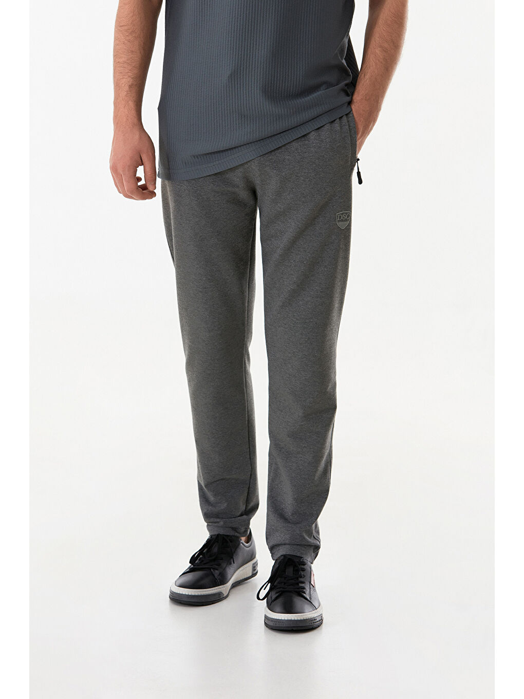 Antrasit Beli Bağlamalı Cebi Fermuarlı Büyük Beden Eşofman Altı-3