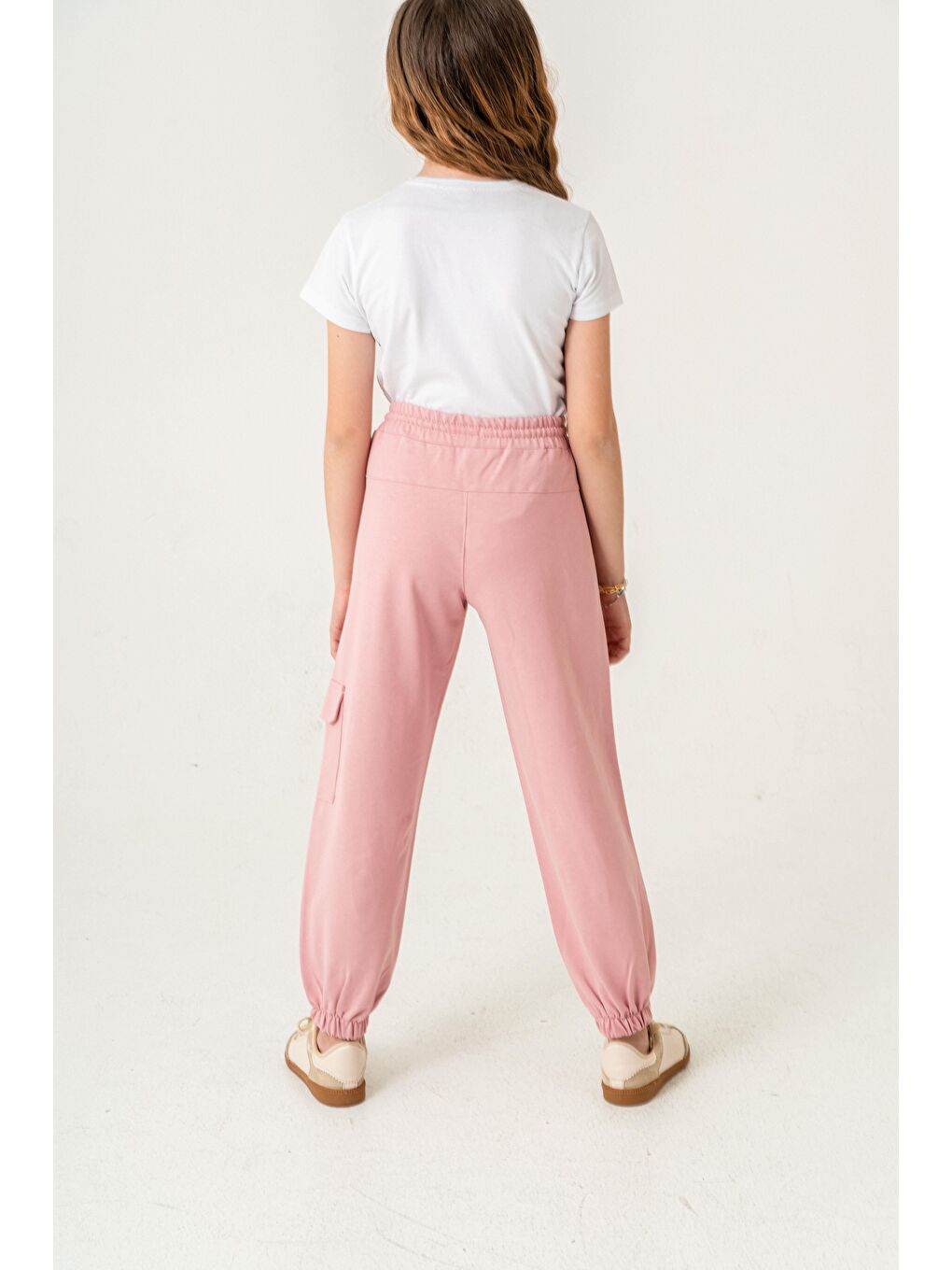 Pembe Kargo Cepli Paça Lastikli Cep Kapagı Balıksırtlı Kız Çocuk Eşofman Altı-6