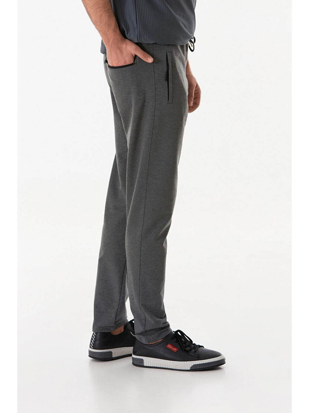 Antrasit Beli Bağlamalı Cebi Fermuarlı Büyük Beden Eşofman Altı-4