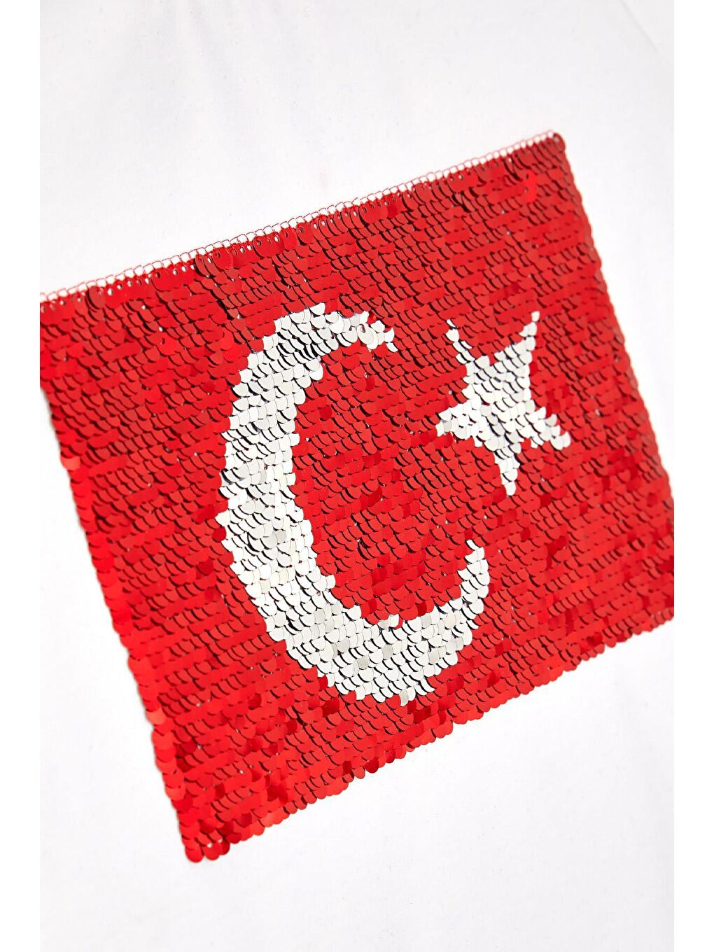 Kız Çocuk Tişört Pullu Ay Yıldızlı Beyaz (4-14 Yaş)-5