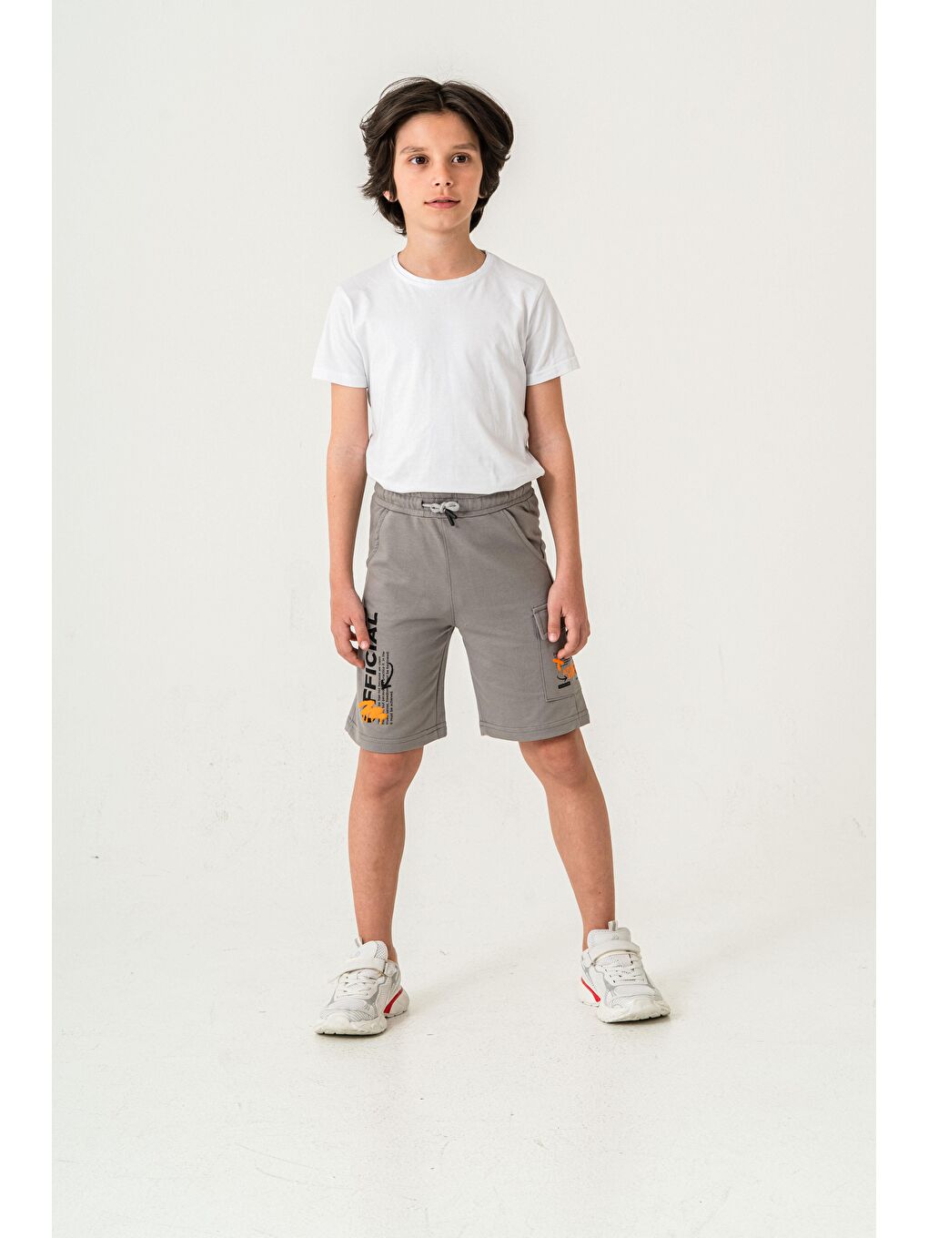 Gri Offical Baskılı Kargo Cepli Erkek Çocuk Şort