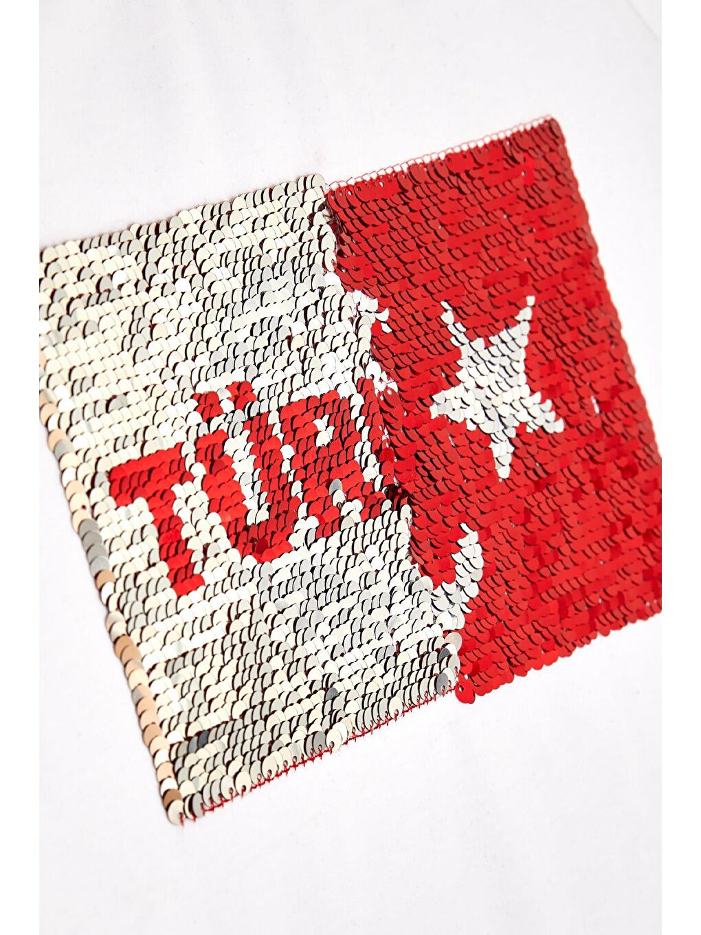 Kız Çocuk Tişört Pullu Ay Yıldızlı Beyaz (4-14 Yaş)-6