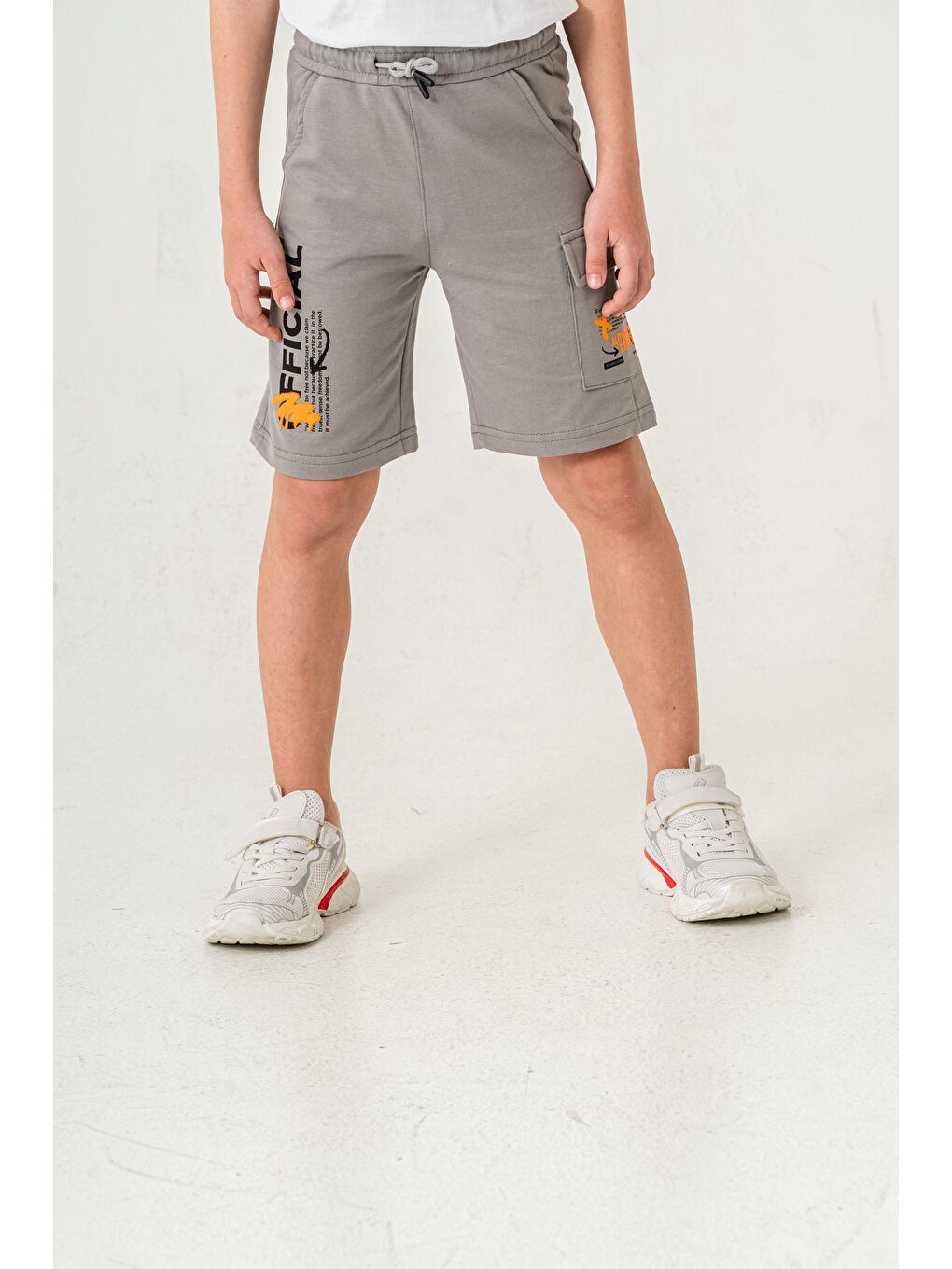 Gri Offical Baskılı Kargo Cepli Erkek Çocuk Şort-2