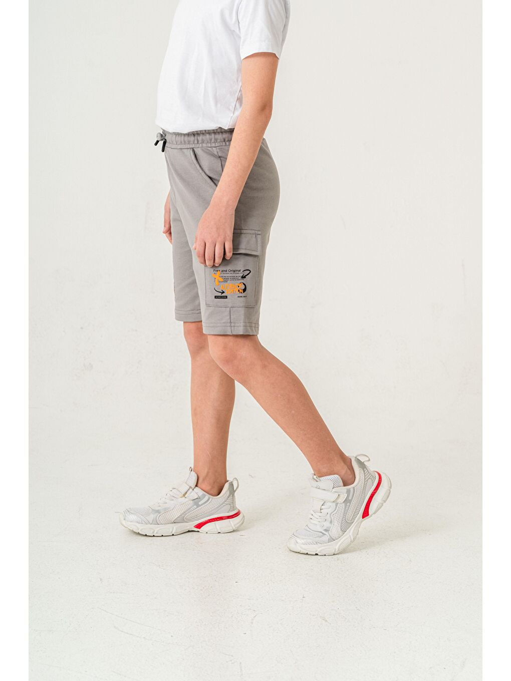 Gri Offical Baskılı Kargo Cepli Erkek Çocuk Şort-3