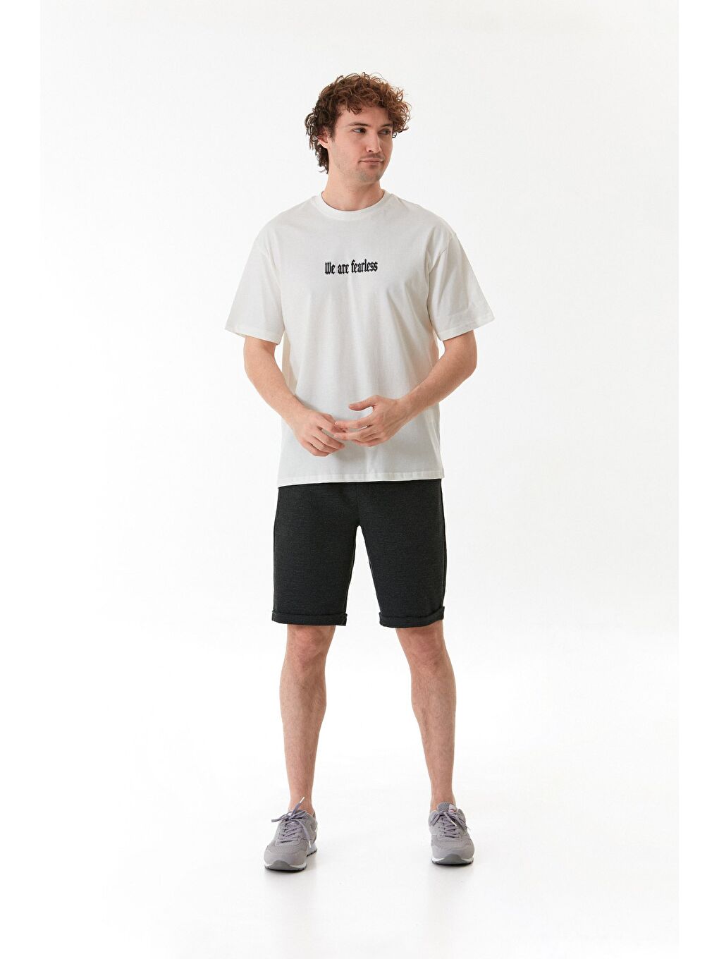 Antrasit Kırçıllı Beli Lastikli Duble Paça Cepli Şort