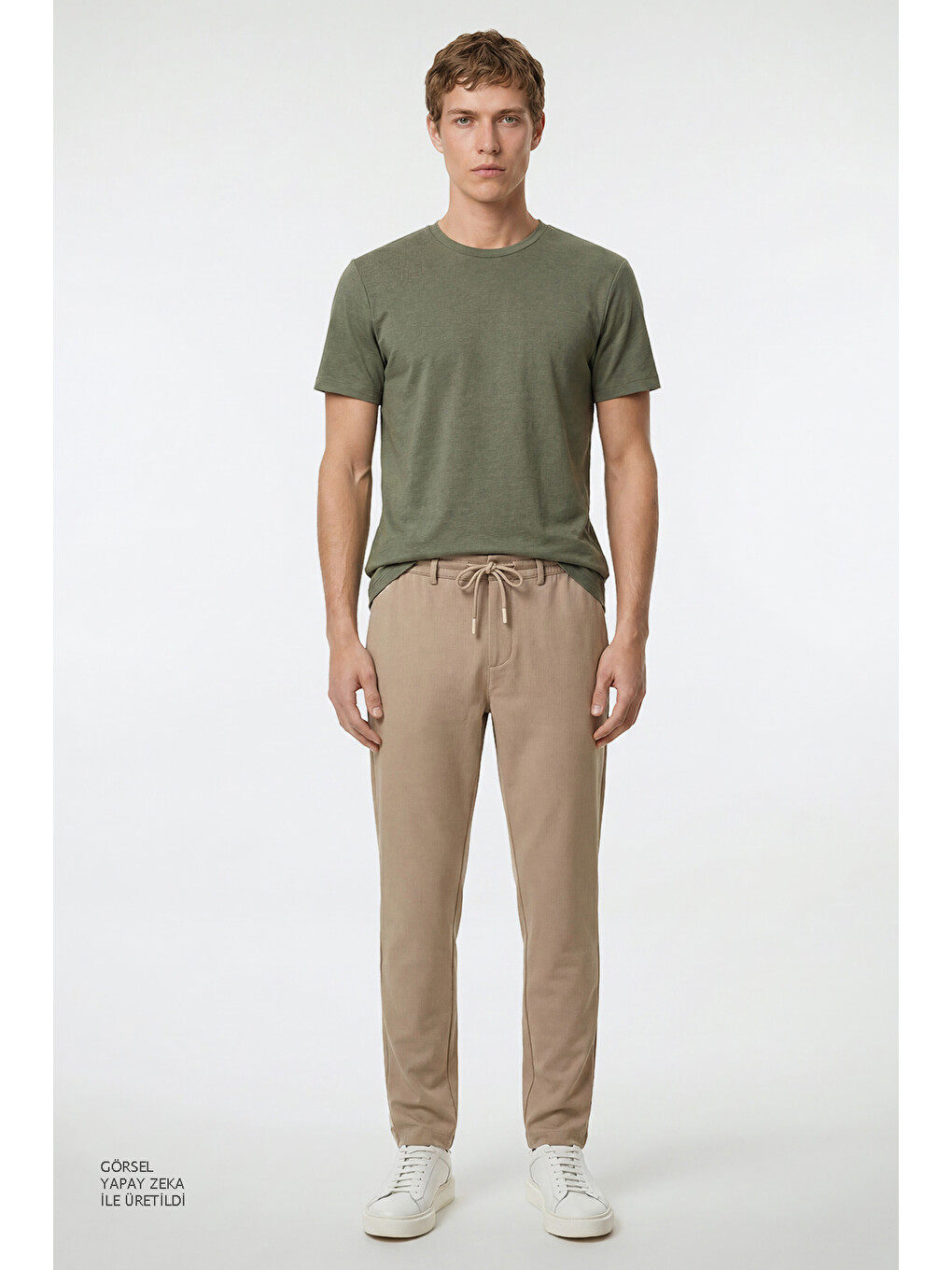 Erkek Yeşil Pamuklu Slim Fit Dar Kesim Bisiklet Yaka Tişört-1