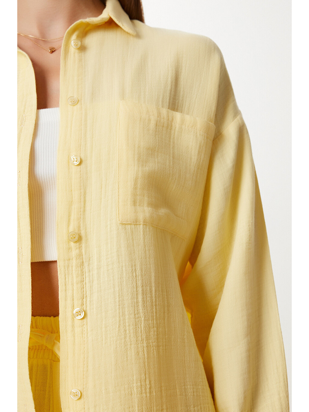 Sarı Oversize Müslin Gömlek Pantolon Takım SARI LSA0014-3