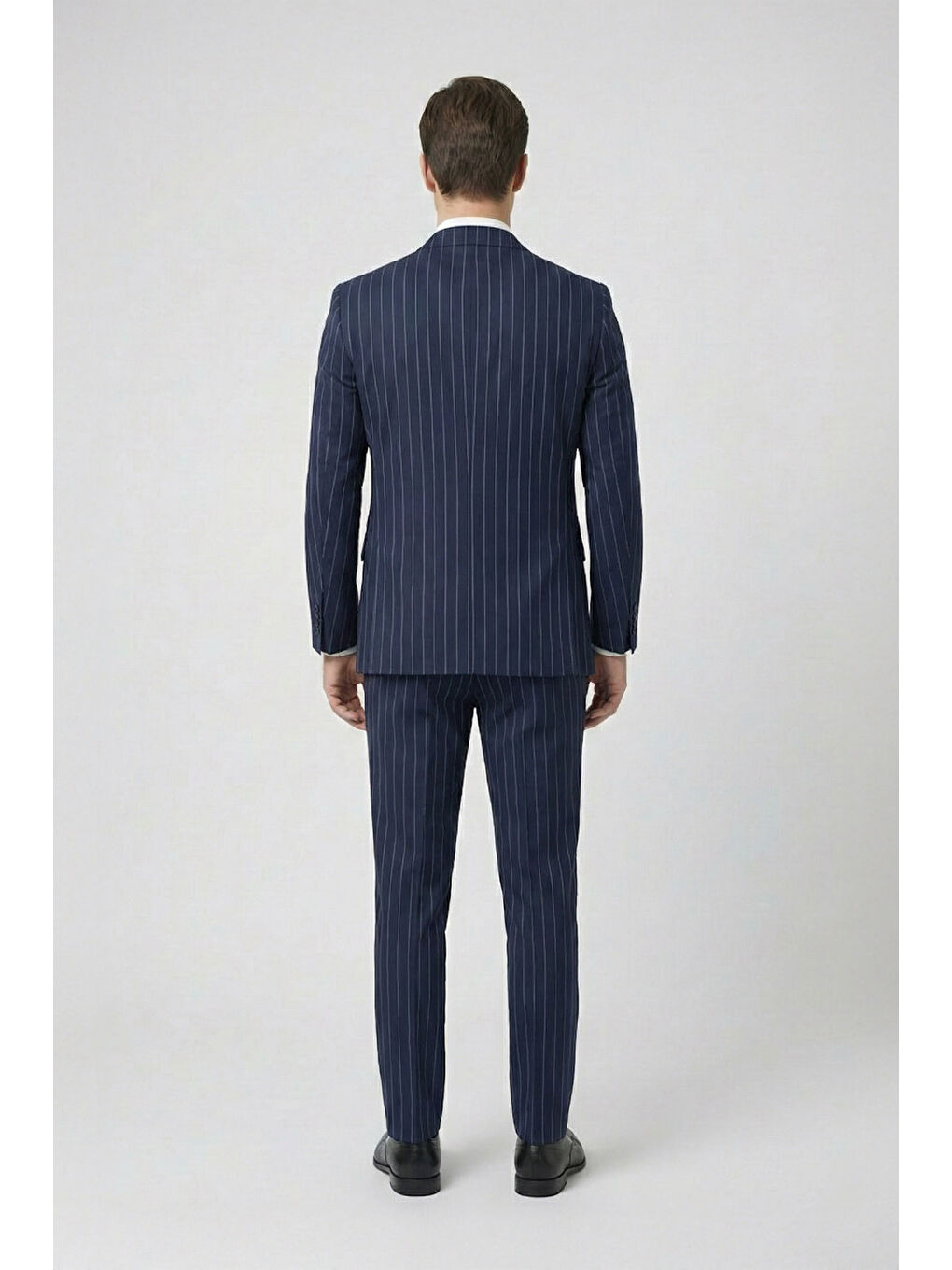 Giotelli Lacivert Slim Fit Çizgili Mono Yaka Yelekli 6 Drop Tam Astarlı Erkek Takım Elbise-3