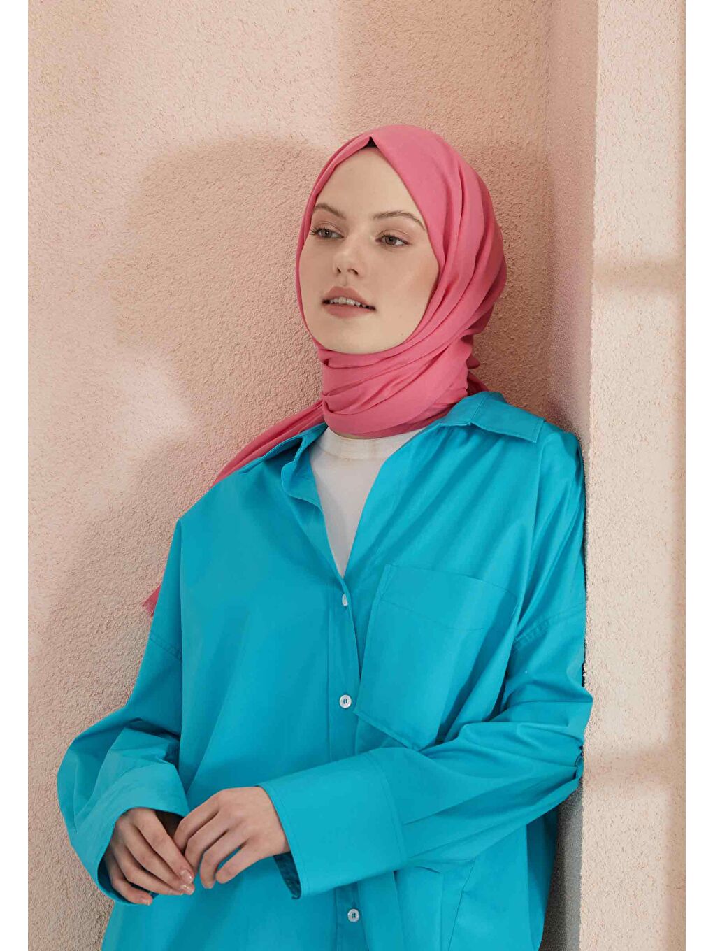 İnce Pamuk Vual Şal Koyu Pembe