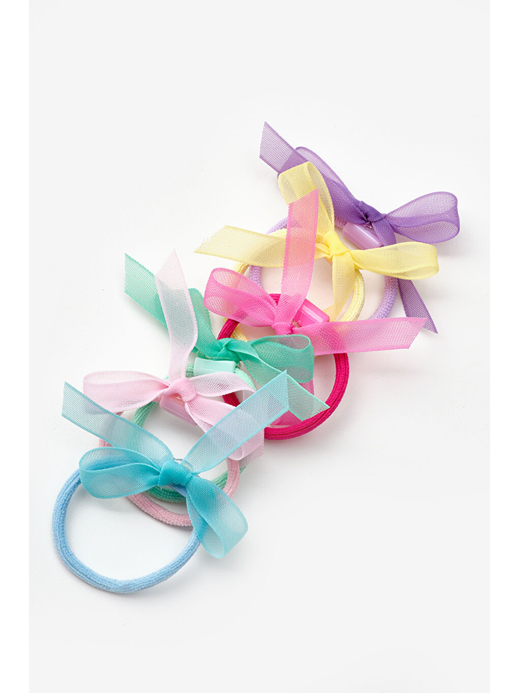 Karışık Çok Renkli  Fiyonk Detaylı 6'lı Lastik Toka Set-1