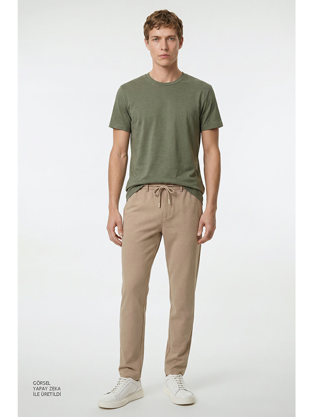 Erkek Yeşil Pamuklu Slim Fit Dar Kesim Bisiklet Yaka Tişört-3