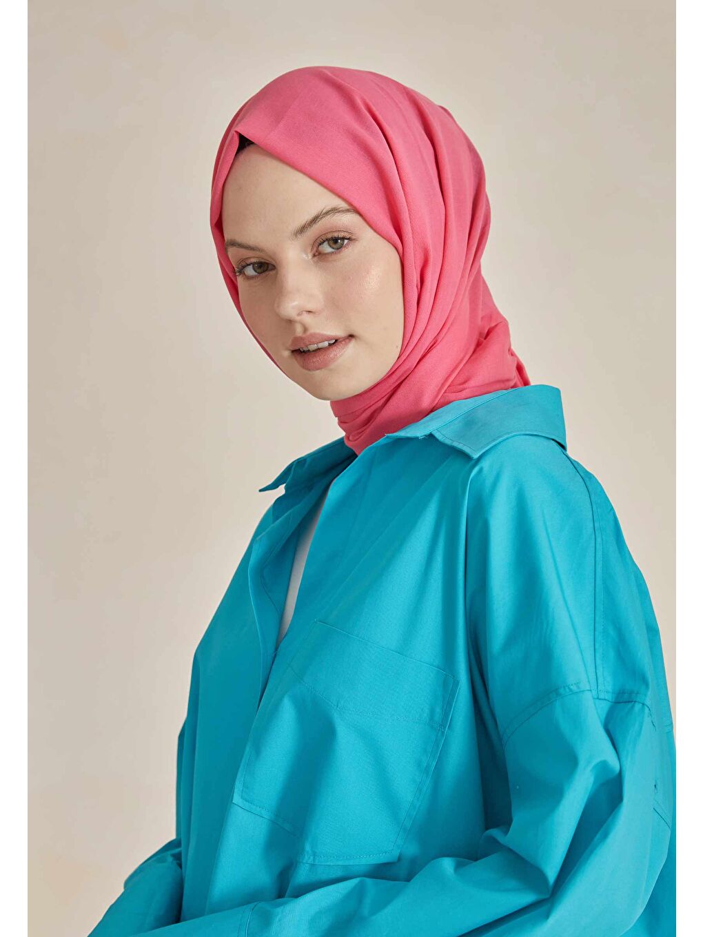 İnce Pamuk Vual Şal Koyu Pembe-1