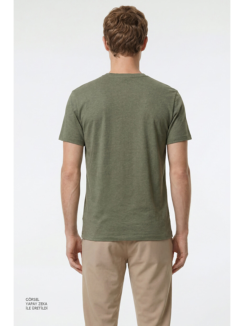 Erkek Yeşil Pamuklu Slim Fit Dar Kesim Bisiklet Yaka Tişört-4