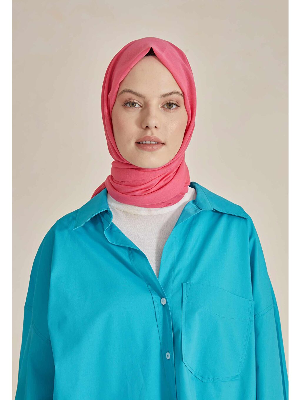 İnce Pamuk Vual Şal Koyu Pembe-2