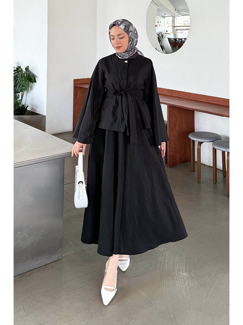 Bağcıklı Etek-Bluz İkili Takım Siyah