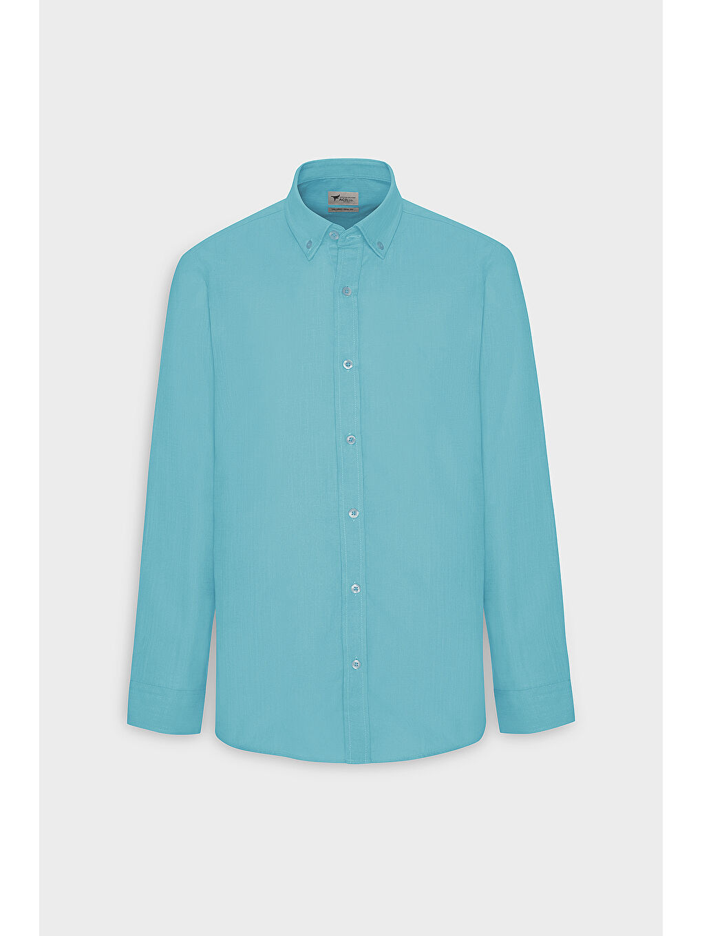 Erkek Turkuaz %100 Pamuk Oxford Slim Fit Dar Kesim Düğmeli Yaka Flamlı Gömlek-6