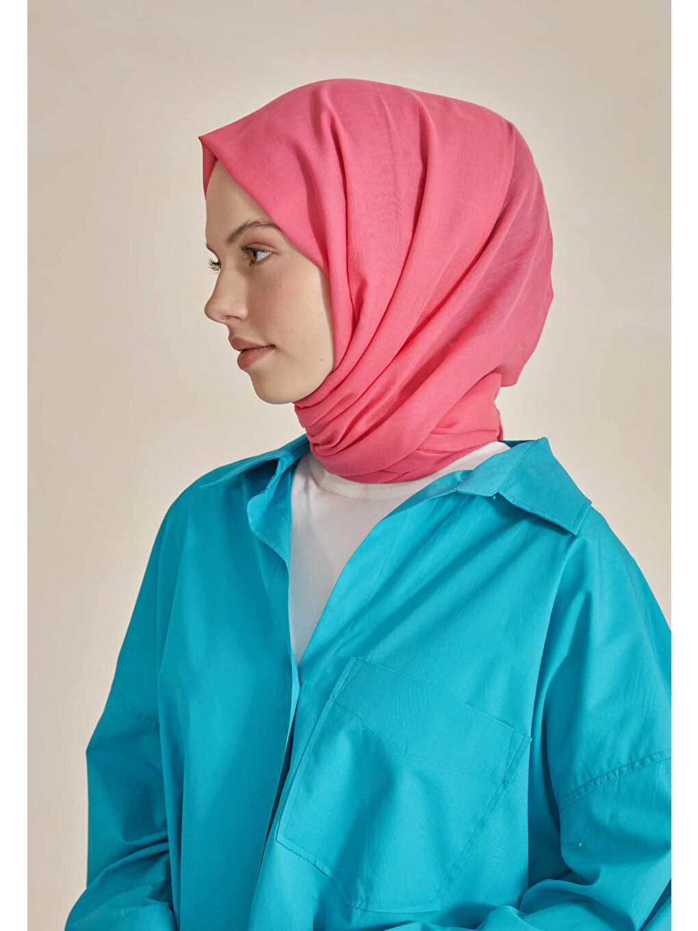 İnce Pamuk Vual Şal Koyu Pembe-3