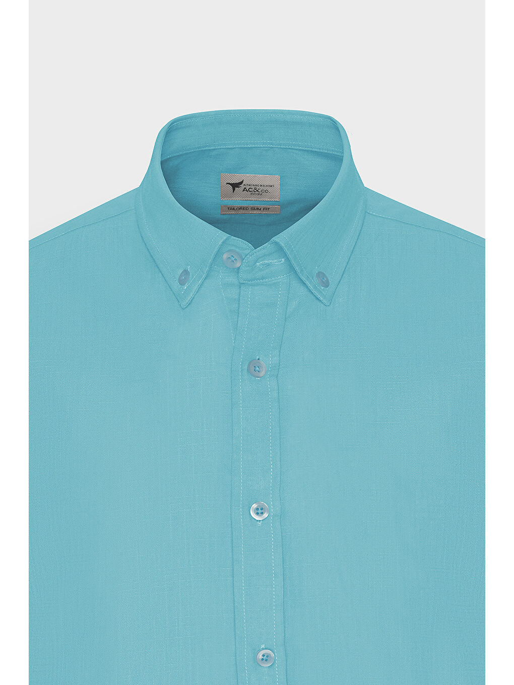 Erkek Turkuaz %100 Pamuk Oxford Slim Fit Dar Kesim Düğmeli Yaka Flamlı Gömlek-7