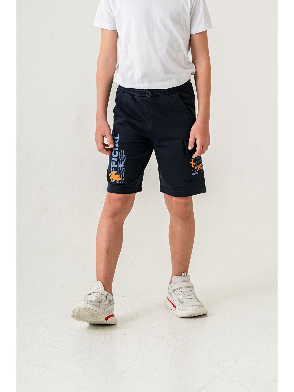 Lacivert Offical Baskılı Kargo Cepli Erkek Çocuk Şort-1