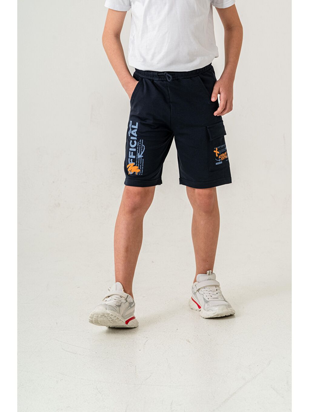 Lacivert Offical Baskılı Kargo Cepli Erkek Çocuk Şort-2
