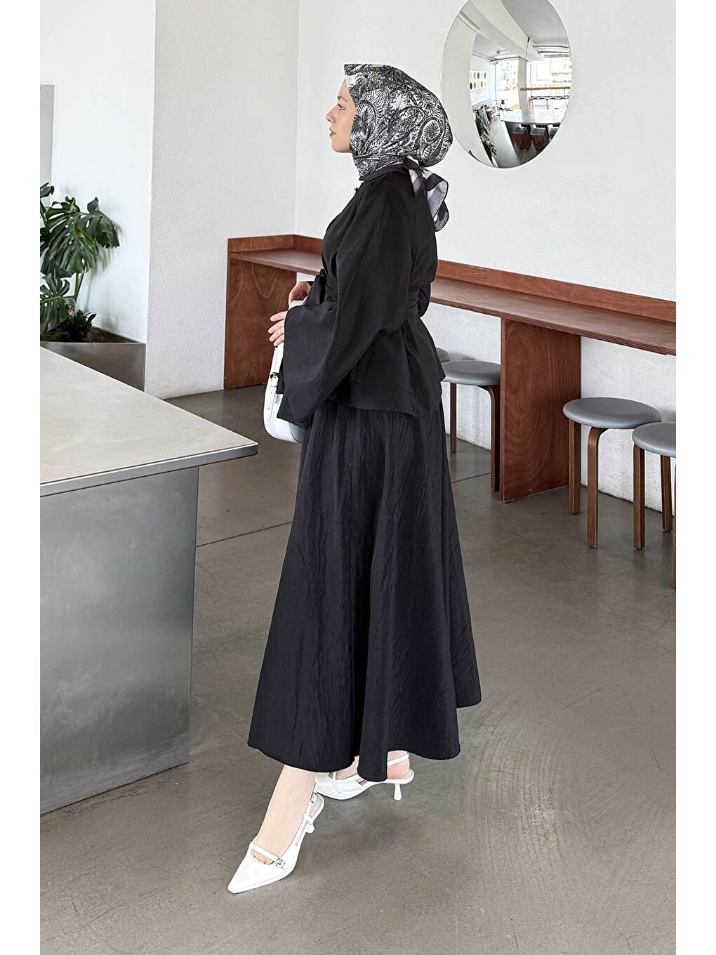 Bağcıklı Etek-Bluz İkili Takım Siyah-1