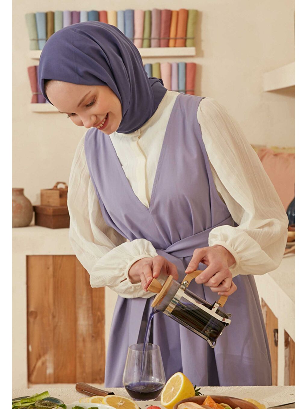 İnce Pamuk Vual Şal Morcivert