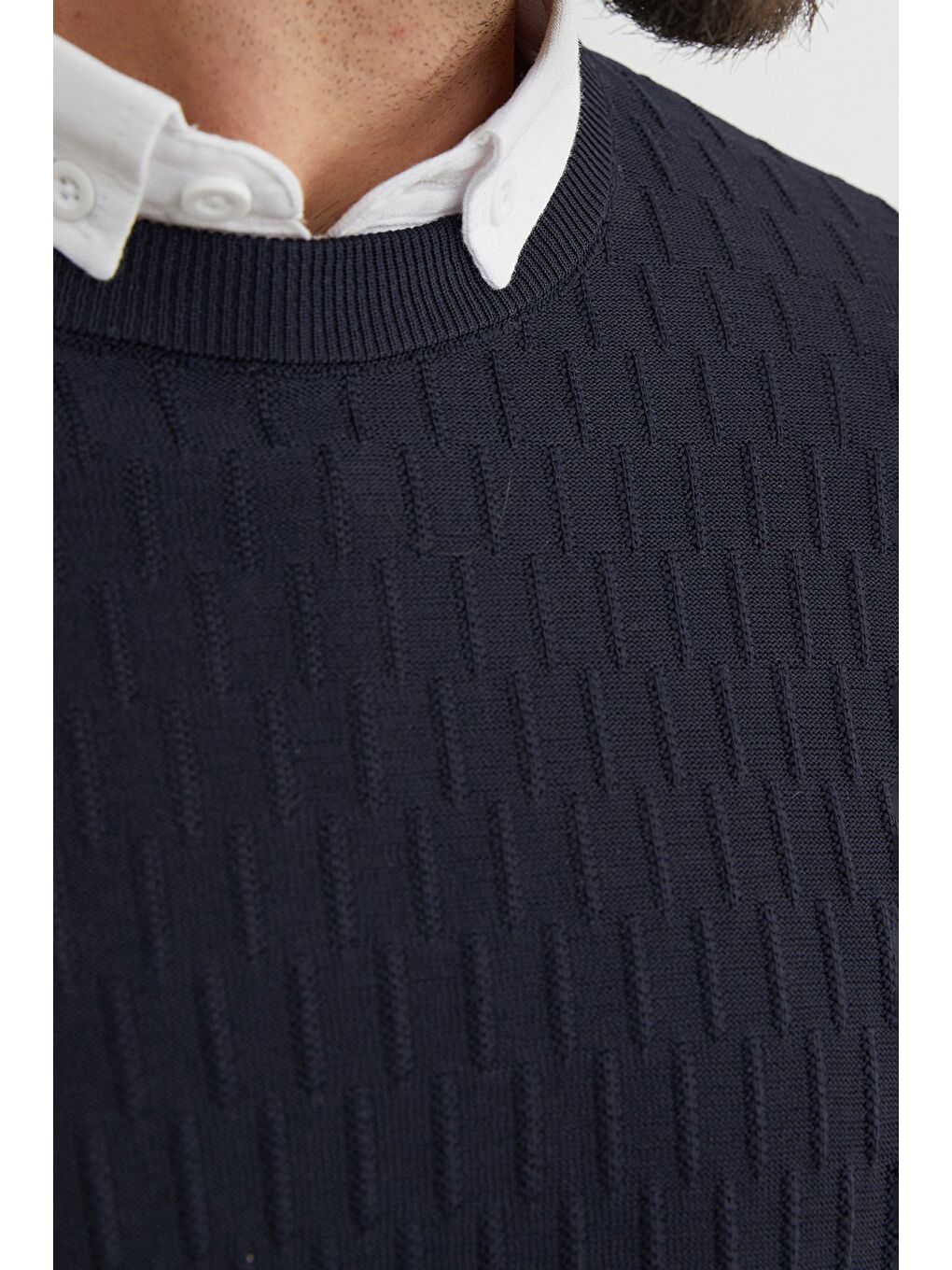 Lacivert Basic Bisiklet Yaka Triko Kazak-3