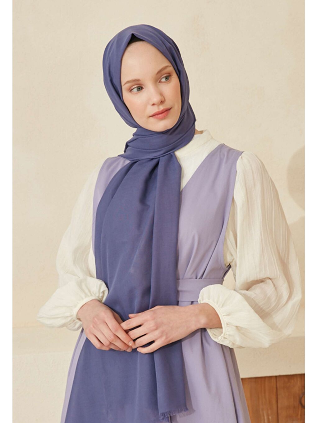 İnce Pamuk Vual Şal Morcivert-1