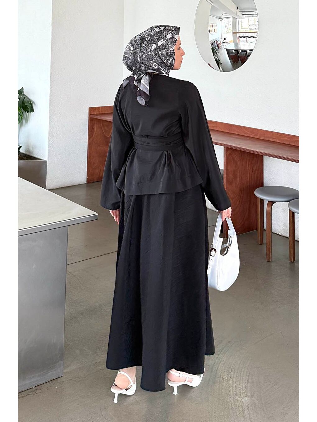 Bağcıklı Etek-Bluz İkili Takım Siyah-3